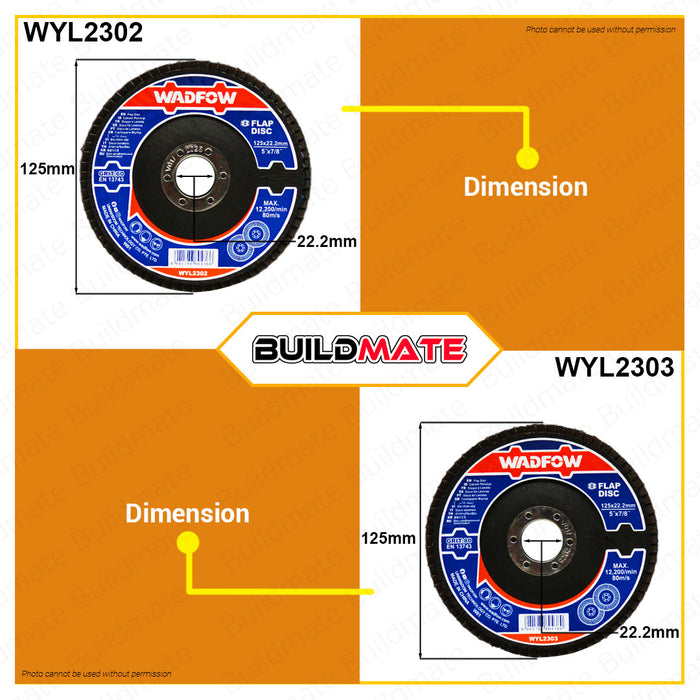 BUILDMATE Wadfow Flap Disc 5" Inch | 6" Inch 40GRIT | 60GRIT | 80GRIT [SOLD PER PIECE] Flap Sanding Disc Abrasive Grinding Wheel Disc for Angle Grinder Grit Grinding Sanding Wheels Grinding Tools WYL2301| WYL2302 | WYL2303 | WYL3301•BUILDMATE• WHT