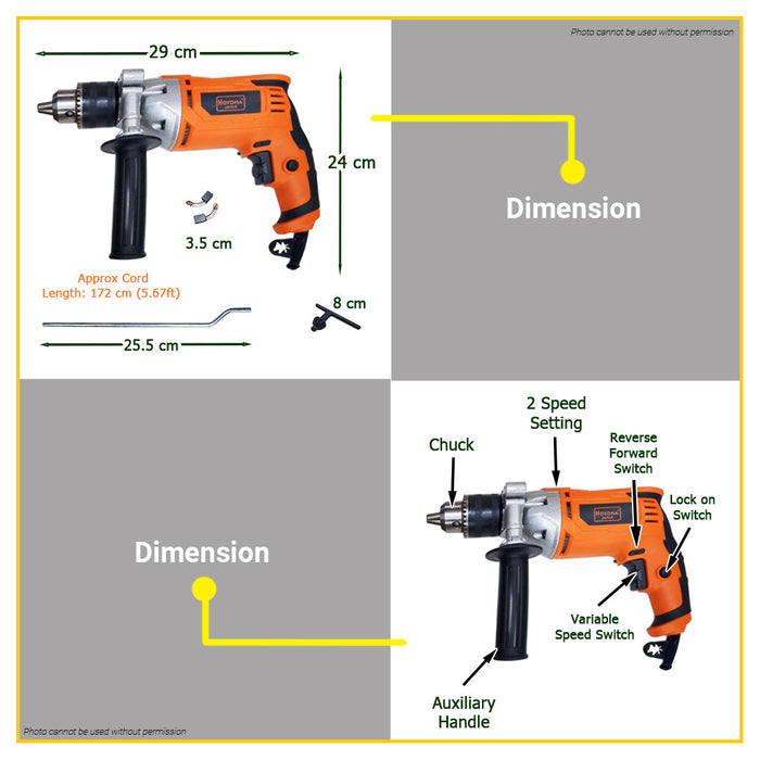 BUILDMATE Hoyoma Impact Drill 1000W Electric Hammer Drill Keyed Chuck Concrete Drilling & Hammering Impact Barena Power Tool HT-ID1000