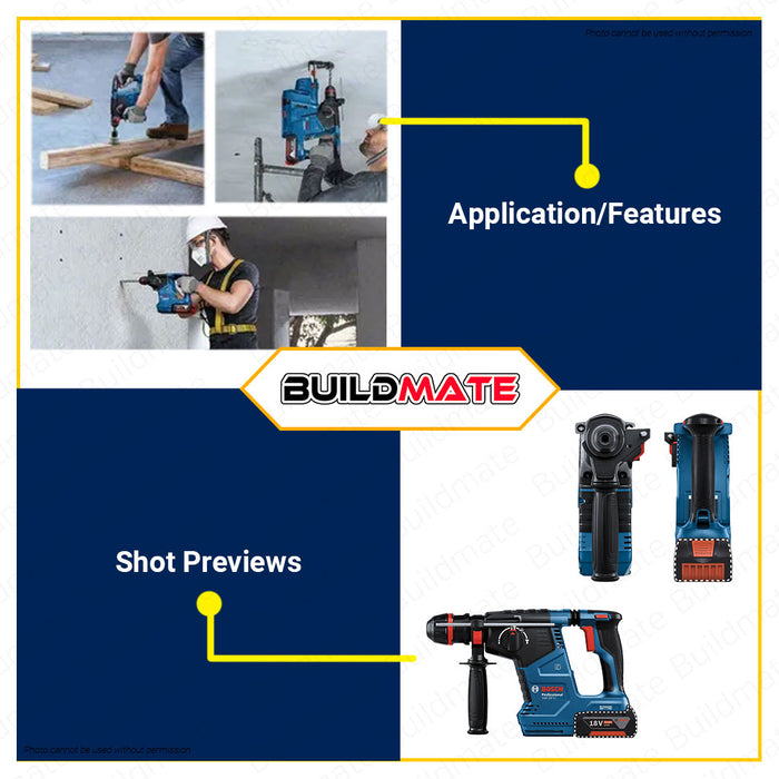 BUILDMATE Bosch Cordless Rotary Hammer Drill 18V 24mm SDS PLUS with One Chuck Concrete Breaker Chipping Gun Engraver GBH187-LI 06119231K0 | 0611923181 | 100% ORIGINAL / AUTHENTIC • BLC