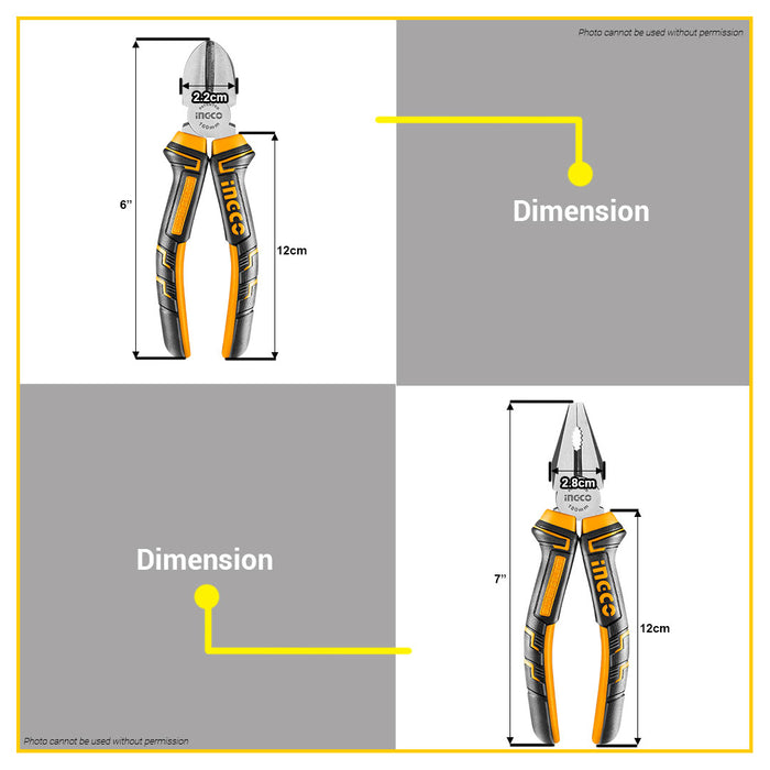 BUILDMATE Ingco 2PCS Pliers Set 6" Inch Diagonal Cutting Pliers / 7" Combination Pliers HKPS08212 - IHT 