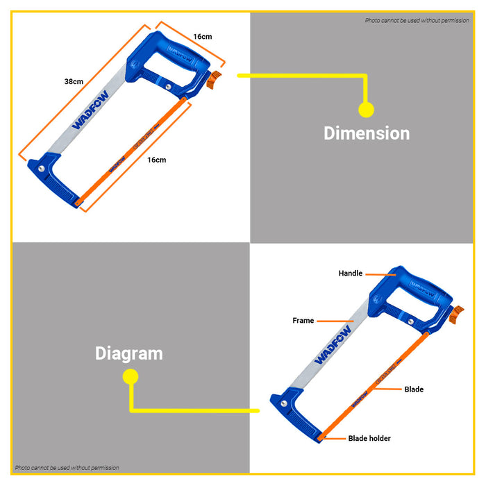 BUILDMATE Wadfow 300mm 12" Inch Hack Saw Frame Hand Saw With 1pc Blade Hacksaw Cutting WHF3108 - WHT