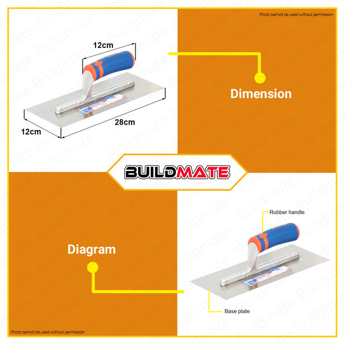 BUILDMATE Wadfow Plastering Trowel 280x120mm Without Teeth | With Teeth [SOLD PER PIECE] Plaster Trowel Drywall Trowel Finishing Masonry Trowel Plaster Finishing Tool Brick Trowel Scraper Putty Rodela WPE1912 | WPE2912 • WHT