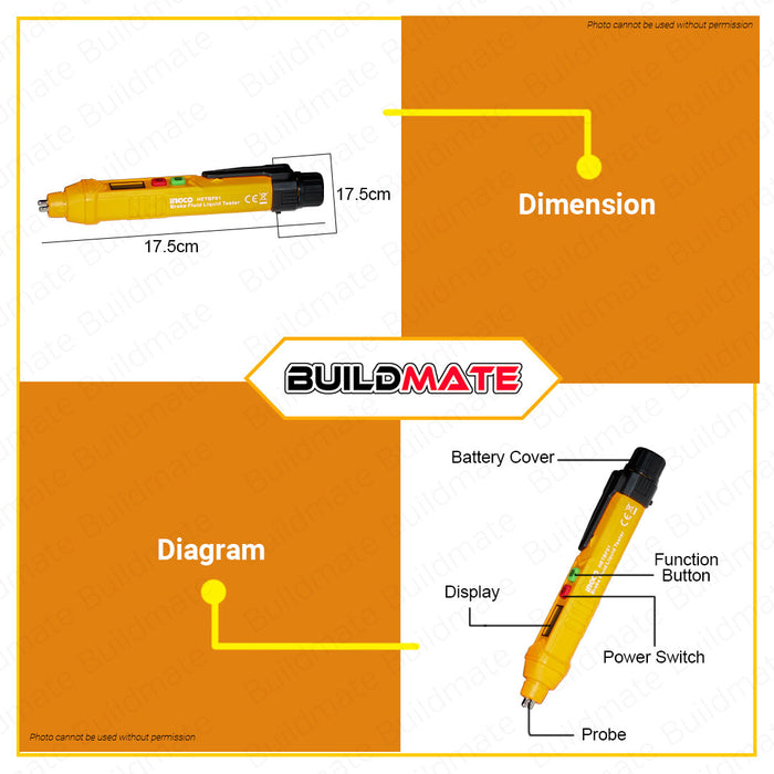 BUILDMATE Ingco Brake Fluid Liquid Tester Pen Liquid Testing Pen DOT3 DOT4 Brake Fluid Car Tester Auto Brake Diagnostic Testing Tool, Vehicle Tester Tools LED Indicator HETBF01 • HT2