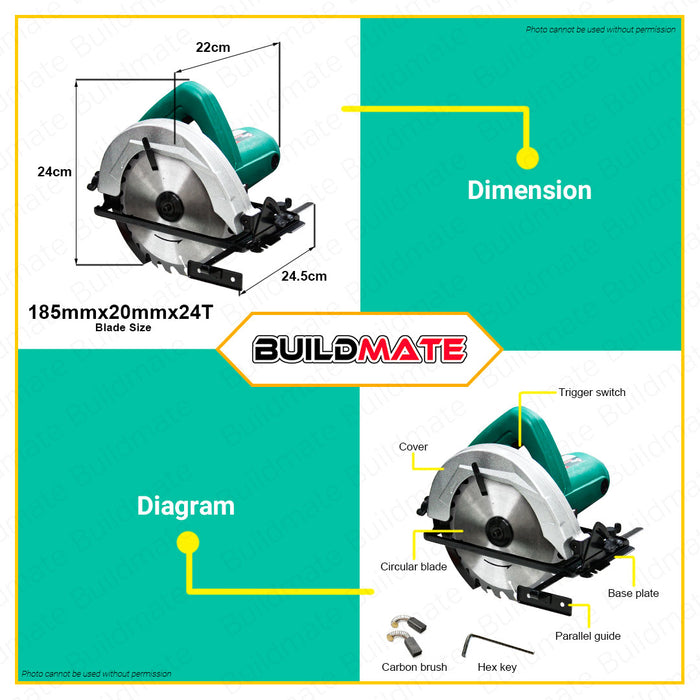 MAILTANK Circular Saw 7" Inch 900W with 185mm Blade for Wood Cutting Power Saws Cutting Saw Heavy Duty Electric Saw Power Tools SH209 •BUILDMATE•