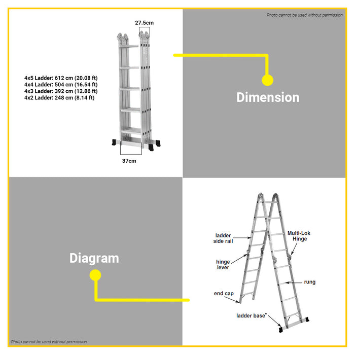 BUILDMATE Armstrong Aluminum Multipurpose Ladder 150kg Capacity Heavy Duty Adjustable Combination Folding Extendable Ladder
