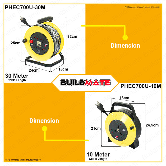 BUILDMATE Powerhouse Electric Extension Wheel 10A 10M | 13A 30M [SOLD PER PIECE] Industrial Type Extension Cord Wheel Power Strip 3 Gang | 4 Gang Universal Outlet Socket Wheel Copper Wire Extension Cable Wire Wheel • PHE