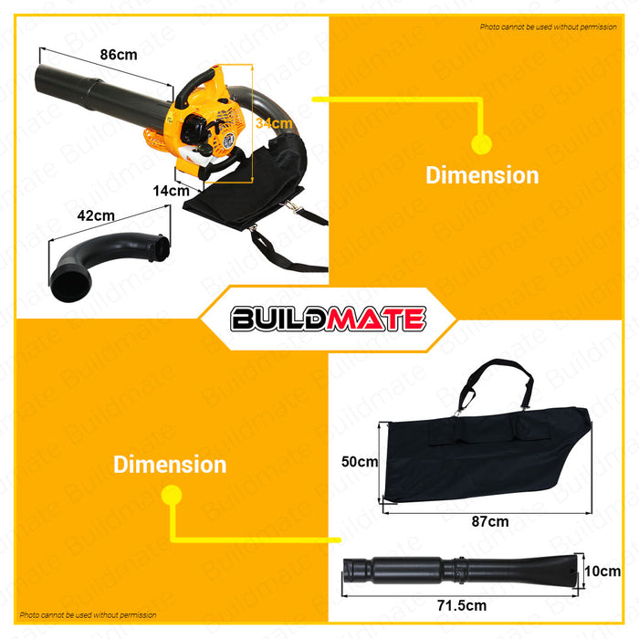BUILDMATE Ingco Handheld Gasoline Blower 25.4CC 0.75kW Heavy Duty Air Cooled Blower Vacuum Gas Leaf Blowers Suction Sand Snow Leaf Blow Machine Leaves Machine Garden Blower Gas Blower CAB526201 • IPT