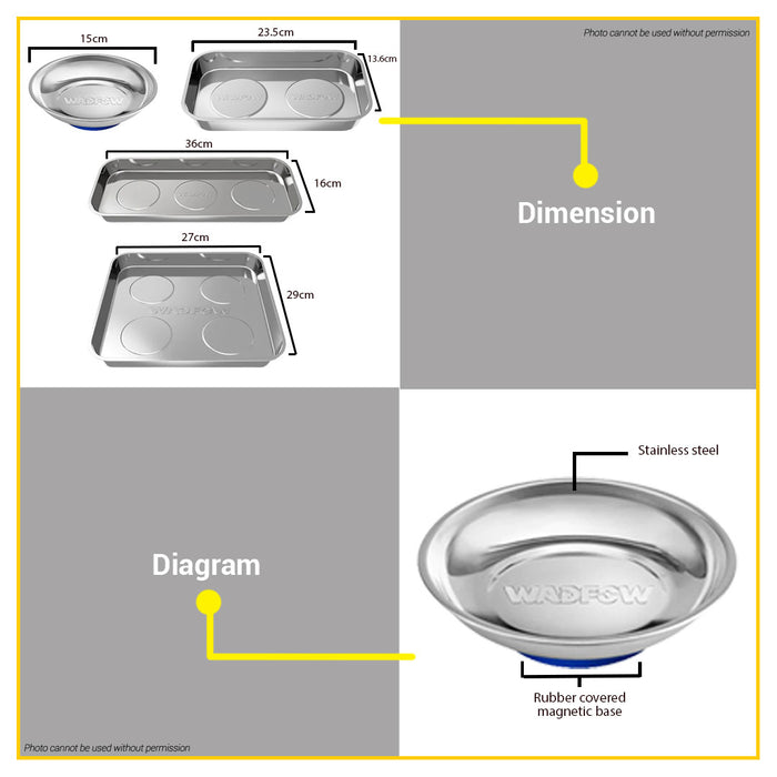 WADFOW Magnetic Storage Tray Round & Rectangular Stainless Steel Ideal For Bolts, Nuts & Screw SOLD PER PIECE WHT