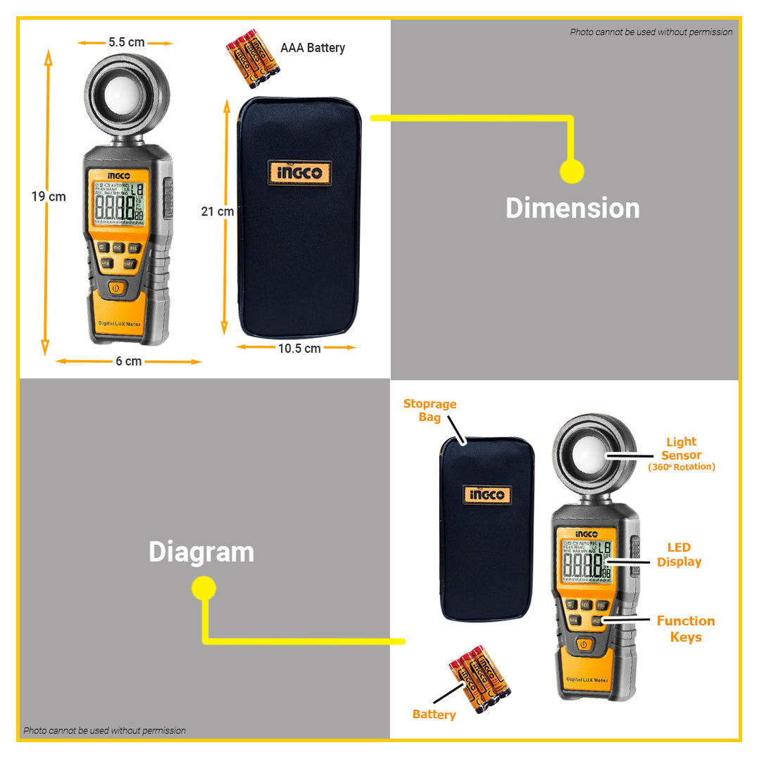 BUILDMATE Ingco Digital Light Luxmeter 0~100000LUX Light Brightness Me ...