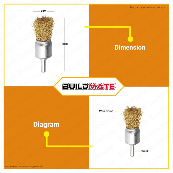 BUILDMATE Wawfow Wire Cup Brush Set 1/4" Shank 1" | 3" INCH [SOLD PER PIECE] Crimped Brushes For Angle Grinder Surface Finishing Tools WCE5401 | WCE3401 • WHT
