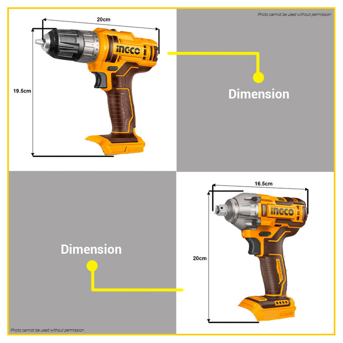 BUILDMATE Ingco Lithium-Ion Cordless Impact Wrench and Cordless Drill Combo Kit <span data-mce-fragment="1">COSLI230702 - IPX</span>
