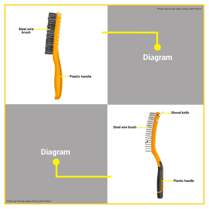 BUILDMATE Ingco Steel Wire Brush 270mm - 340mm Metal Derustung Polishing Cleaner Rust Scrub Removal Cleaning Tools - IHT