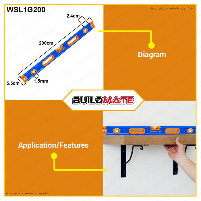 BUILDMATE Wadfow Spirit Level 180CM | 200CM [SOLD PER PIECE] Leveling Tool Aluminum Spirit Leveler Bubble Level Box Spirit Level Double Side Milled WSL1G180 | WSL1G200 • WHT