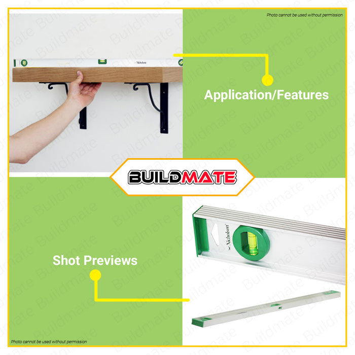 BUILDMATE Nicholson Aluminum Level 48" Inch Spirit Level Aluminum Spirit Leveler Bubble Level Box Spirit Level Cylinder Spirit Bulbs Aluminum Line Measuring Level Leveling Tool INV-FD NLTR48 •