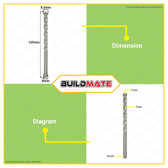 BUILDMATE Nicholson USA Masonry Drill Bit 8.5x125mm 11/32 for Concrete & Bricks Cement Impact Drill Bit Alloy Triangle Drill Bits Concrete Drill Bit Ceramic Tile Drill Bits Carbide Tip 218012 DNM85