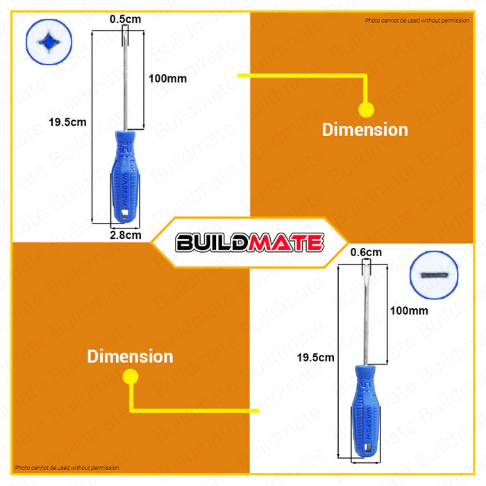 BUILDMATE Wadfow Screwdriver Set 2PCS | 4PCS | 6PCS [SOLD PER SET] Flat & Philip Screwdriver Round Shank & Flathead Screwdriver Slotted Screwdriver Crosshead Screwdriver Repair Tool Kit Hand Tool Set • WHT