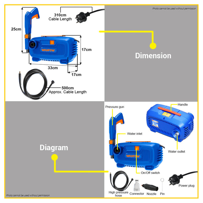 BUILDMATE Wadfow High Pressure Washer 1400W Car Wash Machine Power Spray Water Sprayer WHP1A11P WPP