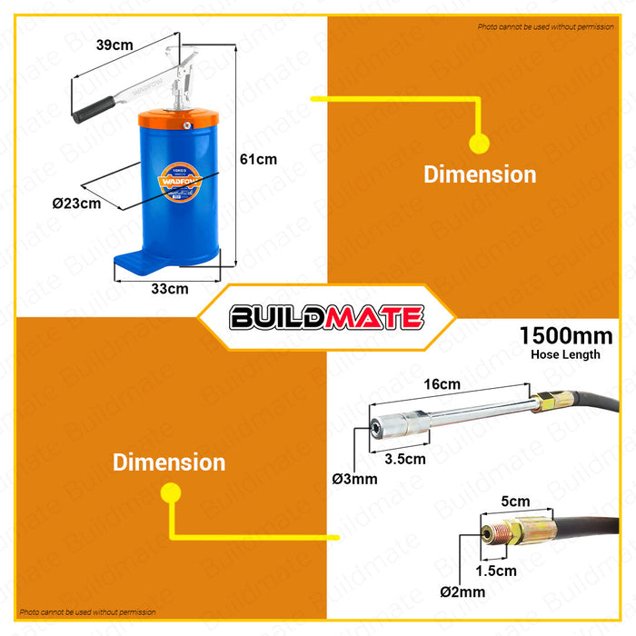 BUILDMATE Wadfow Hand Operated Grease Lubricator 16kgs Manual Lubricating Pump Hand Grease Bucket Tool WHY1A16 • WHT