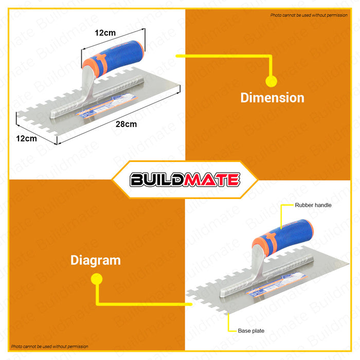 BUILDMATE Wadfow Plastering Trowel 280x120mm Without Teeth | With Teeth [SOLD PER PIECE] Plaster Trowel Drywall Trowel Finishing Masonry Trowel Plaster Finishing Tool Brick Trowel Scraper Putty Rodela WPE1912 | WPE2912 • WHT