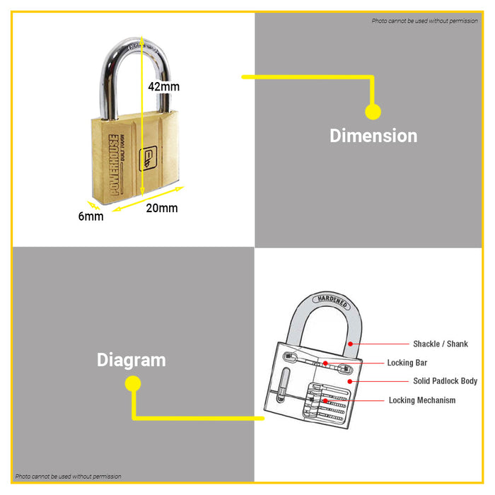 BUILDMATE Powerhouse Solid Brass Padlock Short Shackle 20mm with 3pcs Keys Anti-rust Security Padlock - PHDH