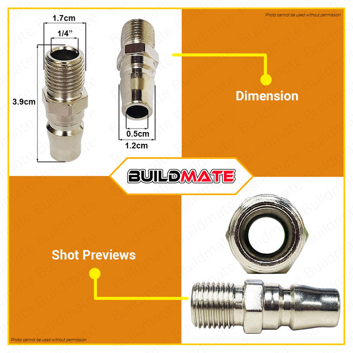 BUILDMATE Wadfow 2PCS/SET 1/4" Inch Quick Plug Quick Connector Pipe Air Compressor Quick Coupler Plug Air Hose Fittings Coupling Plug WQP2973 | WQP2953 • WHT