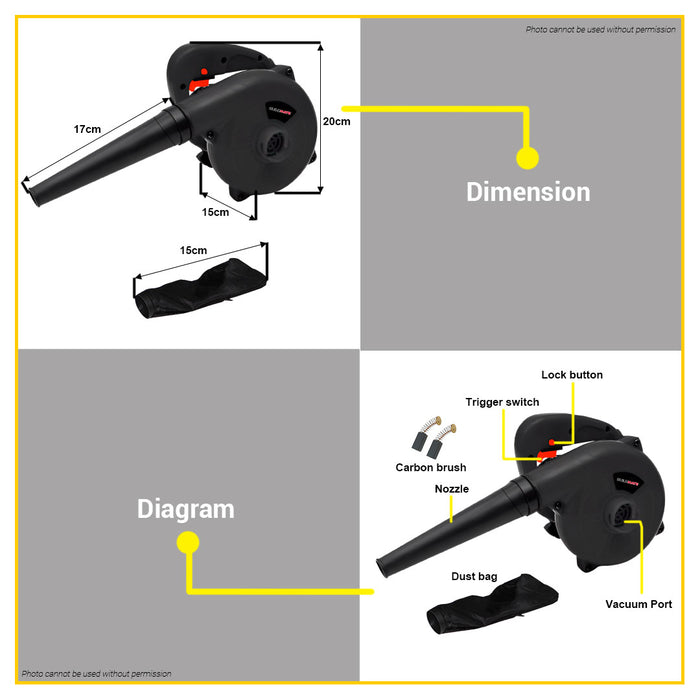 Buildmate Brand Electric Air Blower 1000W Hand Operated Dust Cleaner Blow Machine with Dust Bag AB1000 - IPT