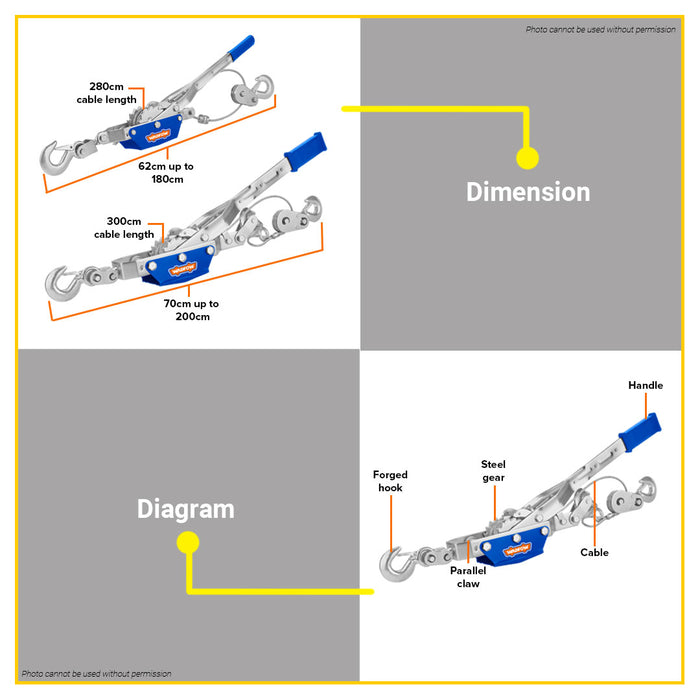 BUILDMATE Wadfow 4T Hand Winch Puller Wire Rope Ratchet Double Hook Lifting Tool Puller WJU1040 WHT