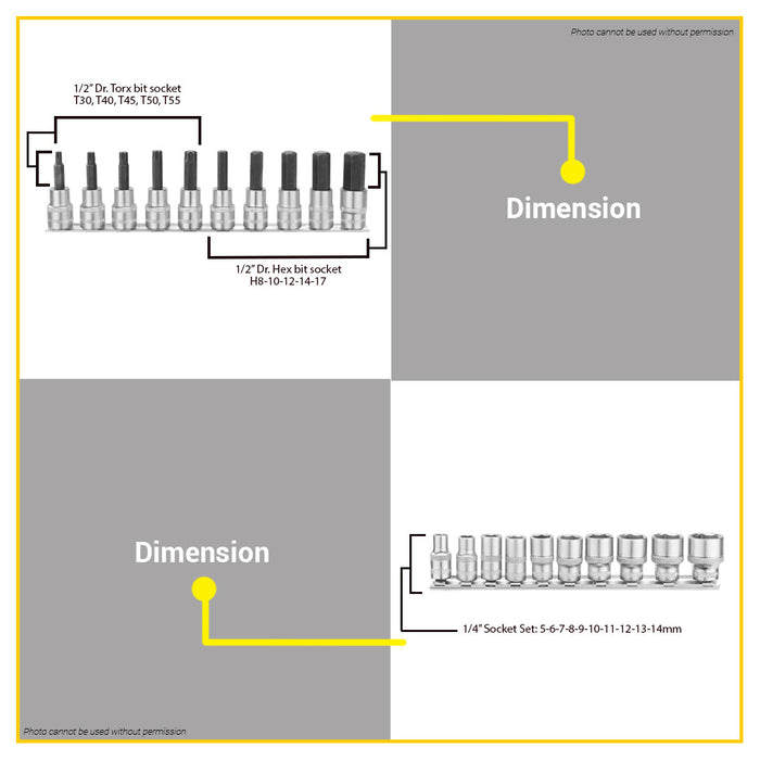 BUILDMATE Wadfow 10pcs / 12pcs Bit / Socket Set Drive Drill Wrench Adapter 1/4 Inch / 1/2 Inch Repair Hand Tools SOLD PER SET - WHT