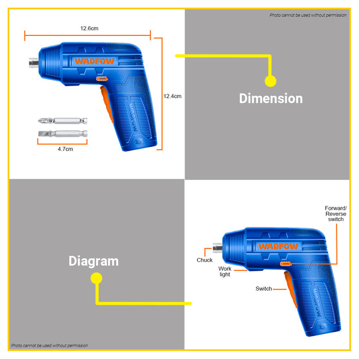 BUILDMATE Wadfow Lithium-Ion Cordless Screwdriver 4V Rechargeable Handheld Cordless Driver Tool Kit WCV4401 / WCV4404 - WCPT