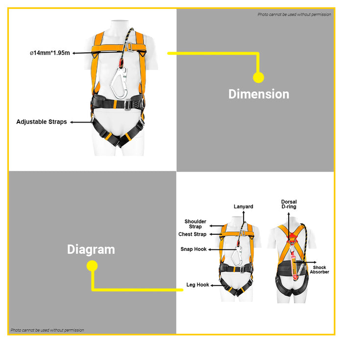 INGCO Full Body Safety Harness w/ Lanyard Fall Protection Belt Work Adjustable Positioning Gear for Construction & Climbing HSH501420 HT2 - BUILDMATE