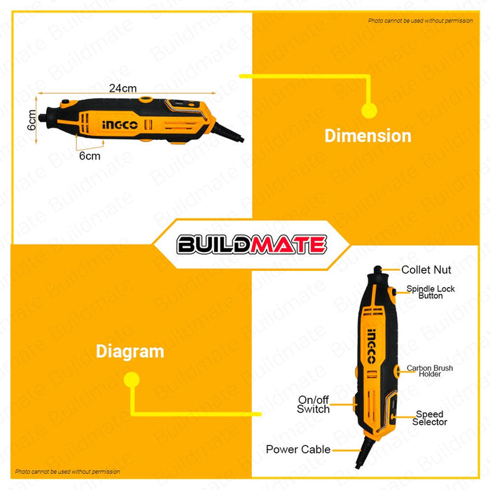INGCO Mini Grinder Set 200W Electric Grinder Drill Engraver Rotary Tool with 150pcs Accessories Design for Drilling Cutting Grinding Routing & Polishing Grinder Tool Kit Set MG2008 •BUILDMATE• IPT