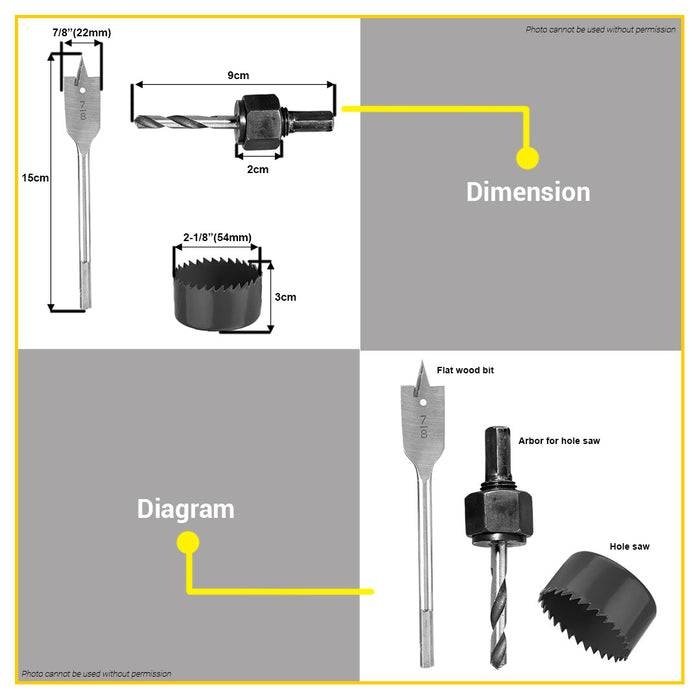BUILDMATE Ingco 3pcs Hole Saw Lock Installation Kit Set Hole Cutter AKHS302 - IHT