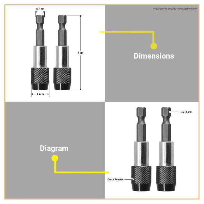 BUILDMATE Ingco 2PCS/SET Screwdriver Bit Holder 60mm with Quick Release Driver Extension Snap Lock Bit Holder ABH20601 - IHT