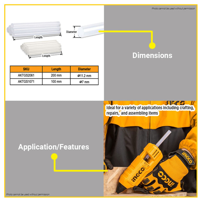 BUILDMATE Ingco Glue Gun Stick 6pcs / 12pcs Hot Melt Craft Adhesive Thermoplastic Petroleum Resin Glue Gun Stick Refill - IHT