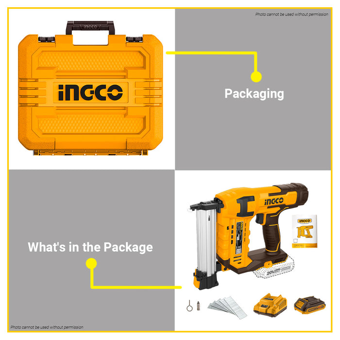 BUILDMATE Ingco Lithium-Ion Cordless 20V Brad Nailer Kit 15mm-50mm Woodworking Pin Nailer Driver Bradder Nailing Tool - ICPT