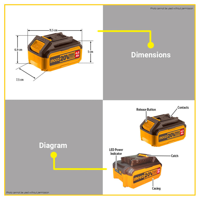 [EXCLUSIVE] BUILDMATE Ingco 2PCS/SET PS20S Lithium-Ion 20V Battery Kit 4.0Ah /5.0Ah Rechargeable Battery Pack Cordless Tool Accessories Kit COSLI240312 / COSLI240464 - IPX