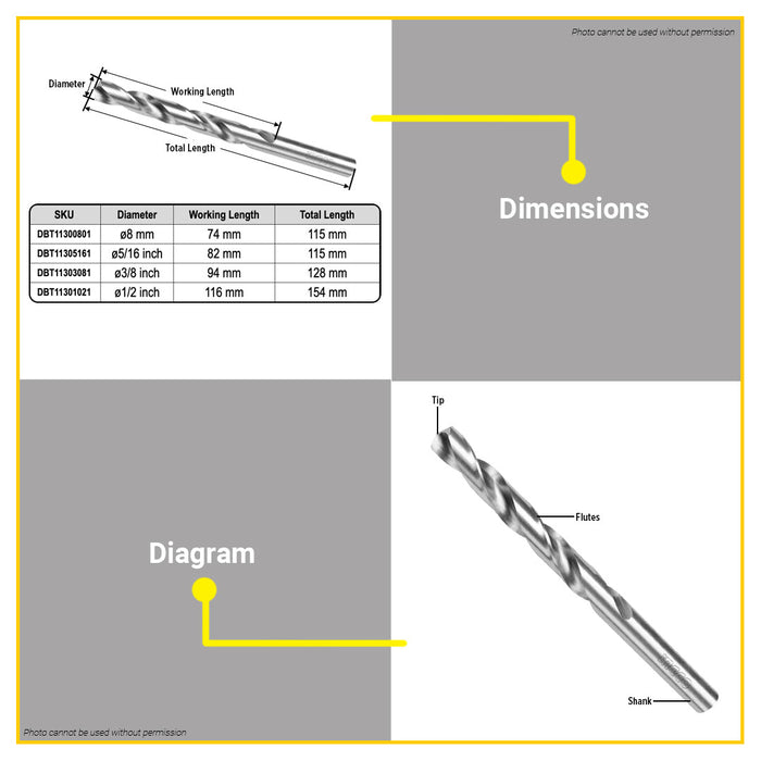 BUILDMATE Ingco M2 HSS Drill Bit 130° Tip Angle Metalworking Twist Drilling Bit for Metal SOLD PER PIECE - IHT