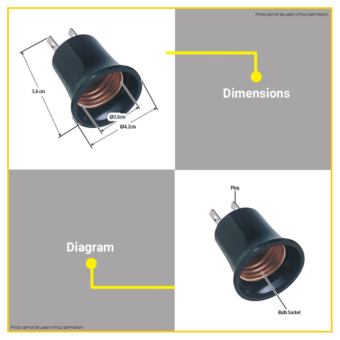 BUILDMATE Omni Socket Plug 4A 250V E27 Keyless Light Bulb Holder Receptacle Socket Bulb to Outlet Adapter E27-601