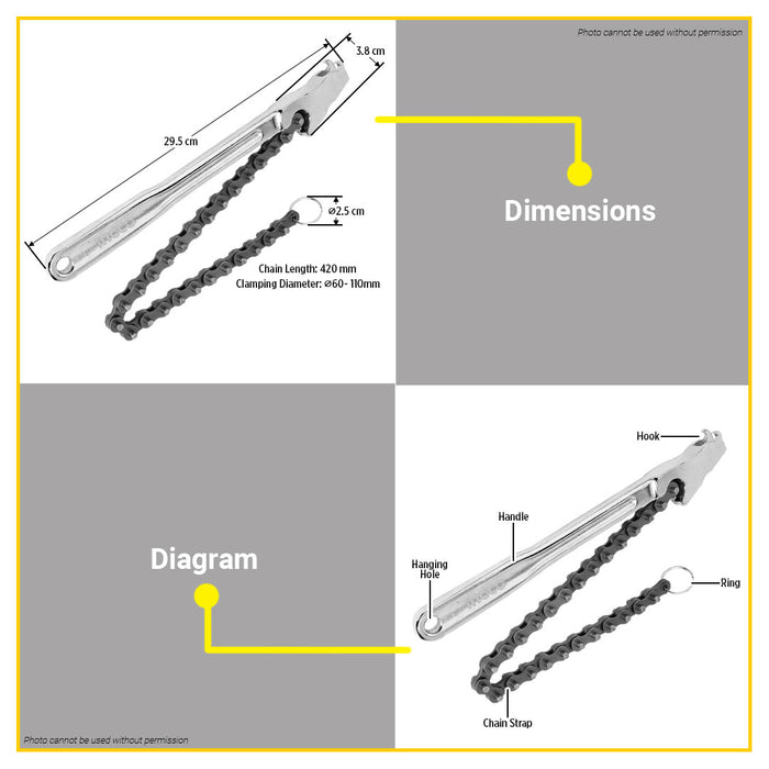 BUILDMATE Ingco Chain Pipe Wrench 420mm Adjustable Chain Pipe Fitting Clamp Plumbing Gripping Tool HBPW1208 - IHT