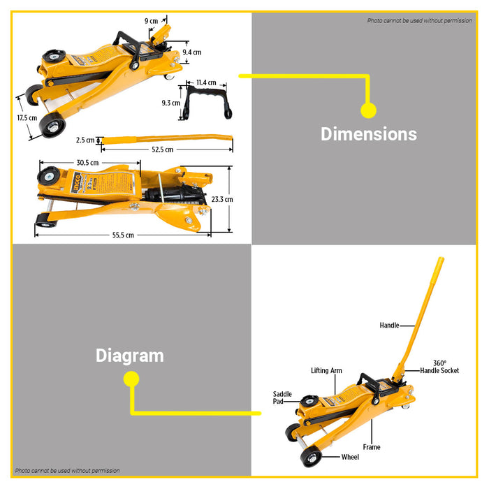 BUILDMATE Ingco Hydraulic Floor Jack 2.5 Tons Automotive Lift Car Trolley Jack Repair Lifting Hand Tools HFJ251 - IHT