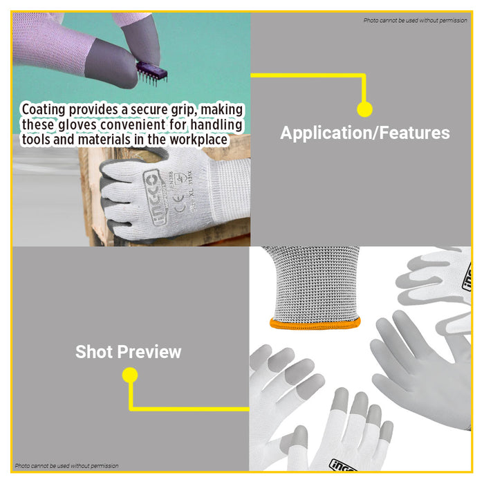 BUILDMATE Ingco PU Coated Gloves XL Safety Work Gloves Protective Gloves Durable Gloves Washable Comfort Grip Gloves Coating Gloves Plumbing Gloves Garden Gloves Cotton Gloves for Hand Protection HGPUG02 • HT2