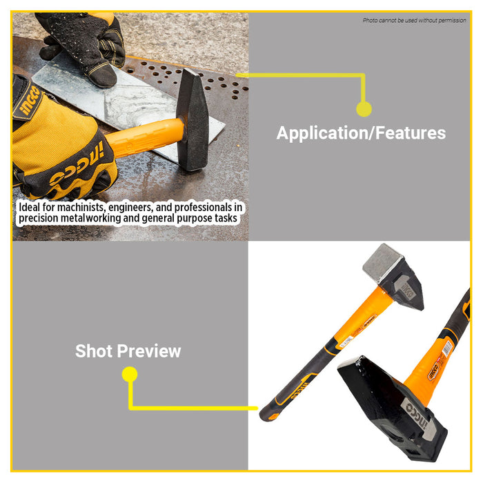 BUILDMATE Ingco Machinist Hammer 1000g / 1500g Heavy Duty Drop-Forged Machining Striking Hammer - IHT