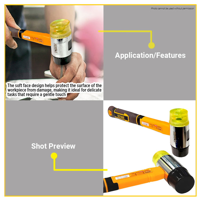 BUILDMATE Ingco Rubber and Plastic Hammer Ø40mm Soft Face Non-Marring Mallet for Woodworking and Automotive HRUH8940 - IHT