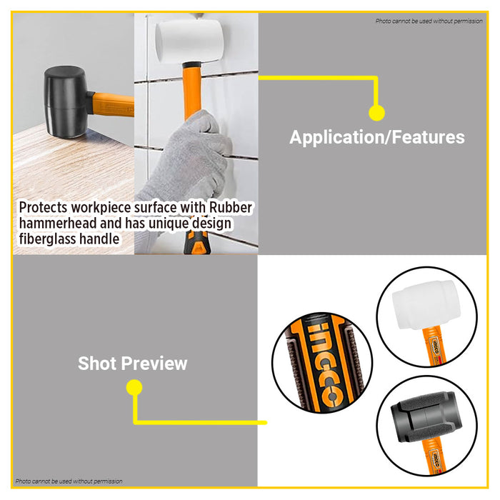 BUILDMATE Ingco Rubber Hammer 8oz / 16oz Non-Marring and Non Spark Rubber Mallet with Fiberglass Handle SOLD PER PIECE - IHT