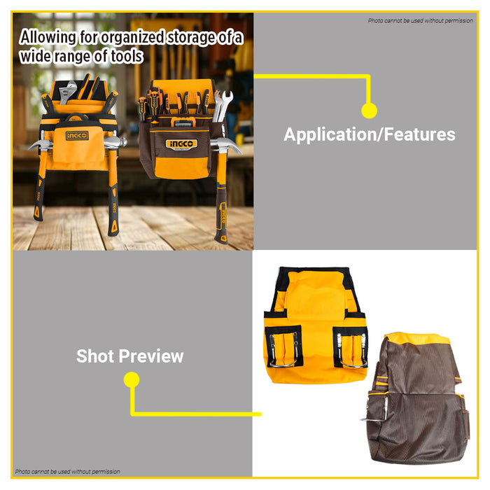 BUILDMATE Ingco Waist Tool Belt Pouch 10kg Max Load Tools Organizer Carrier Holder Utility Holster Pocket Tool Bag - IHT