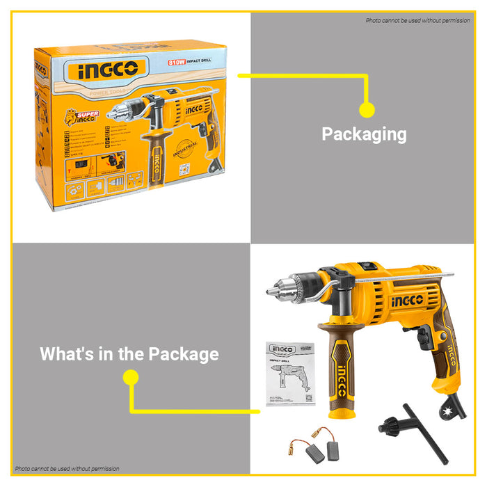 BUILDMATE Ingco Impact Drill 810W / 850W Electric Hammer Drill Keyed Chuck Concrete Drilling and Hammering Impact Barena Power Tool - IPT