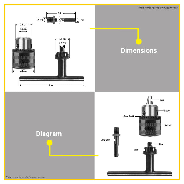 BUILDMATE Ingco Drill Key Chuck with Adaptor 13mm Keyed Drill Chuck Adapter for Metal KC1301.1  - IHT