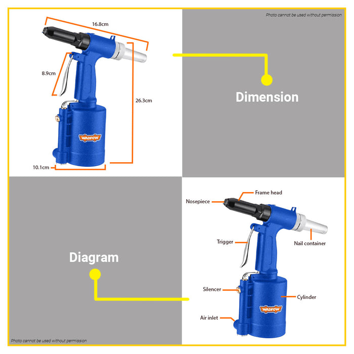 BUILDMATE Wadfow Air Riveter 17MM Working Stroke Pneumatic Air Rivet Gun Power Tool WAT6517 - WPT