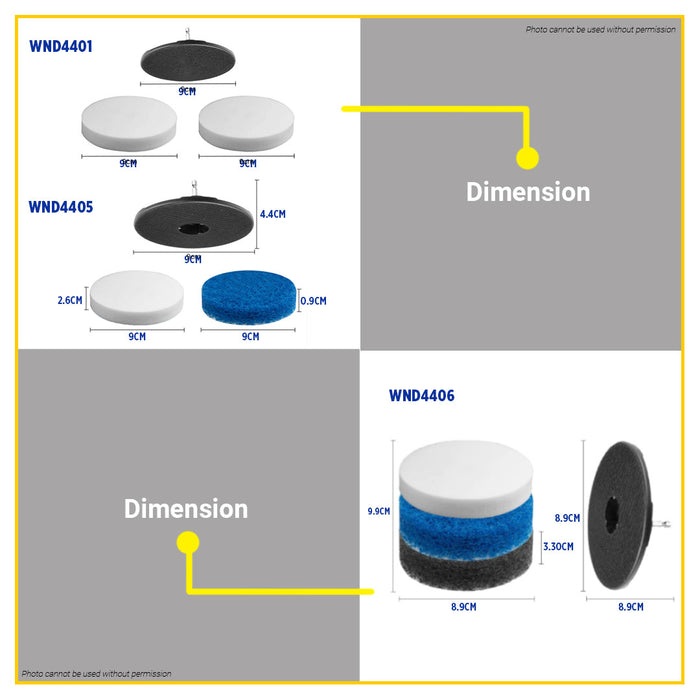 BUILDMATE Wadfow 3PCS / 4PCS Soft Sponge and Scrubber Pad Set 3.5" Inch Drill Power Brush Scouring Pads Cleaning Tool Kit SOLD PER SET - WHT