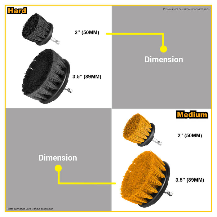 BUILDMATE Ingco 2PCS/SET Soft, Medium, Hard Bristle Brush Set 1/4" Inch Hex Shank Drill Cleaning Brush Cleaner Kit SOLD PER SET - IHT